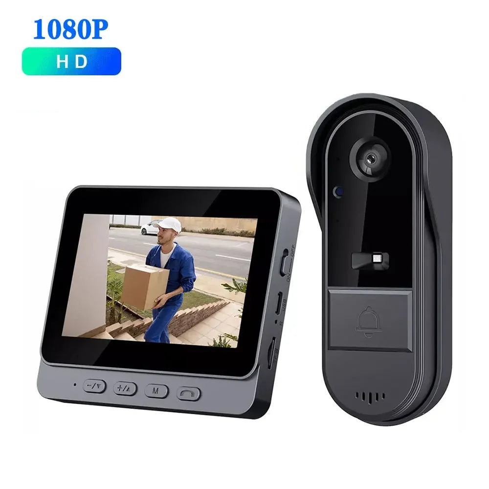 Campainha sem fio wi-fi, câmera 1080p, vídeo porteiro, à prova d'água, tela ips de 4,3 polegadas, segurança doméstica, campainha da porta, visão noturna ir