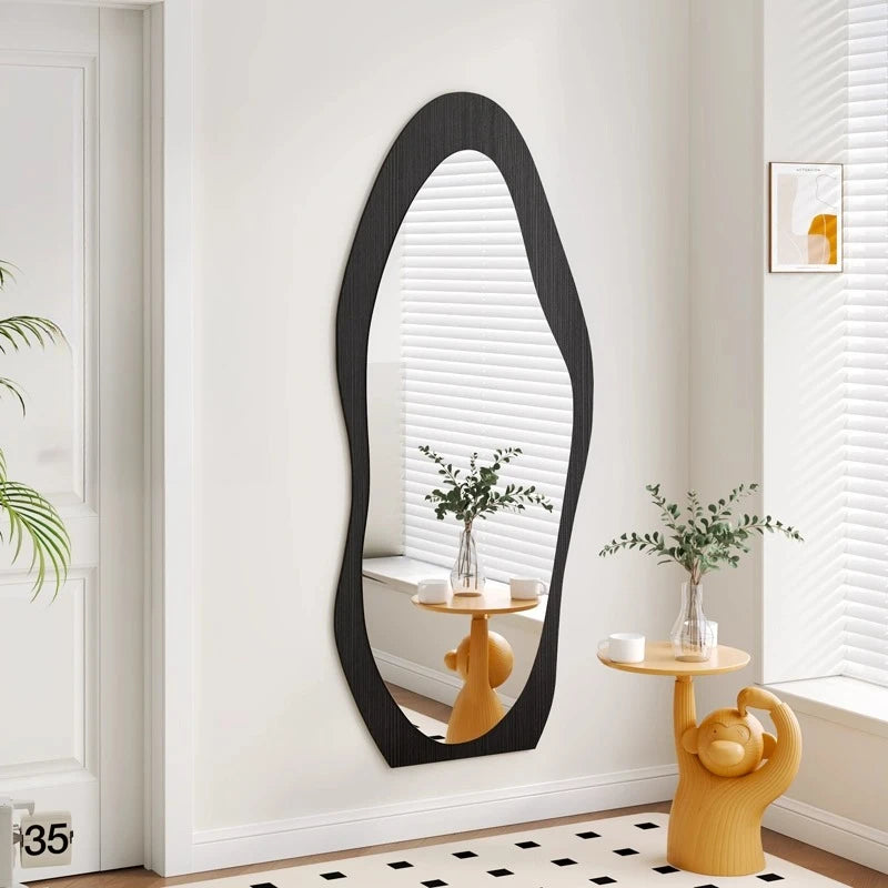 Espelho ondulado minimalista, tamanho grande, irregular, meninas, corpo inteiro, maquiagem, assimétrico, dobras, decorações de quarto