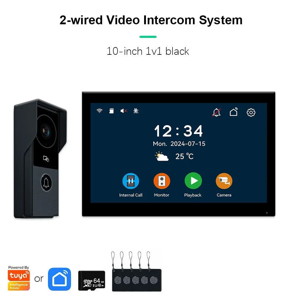 Tuya inteligente 1080p 2 fios visiophone campainha sistema de vídeo porteiro para casa metal porta telefone suporte câmera ip proteção segurança