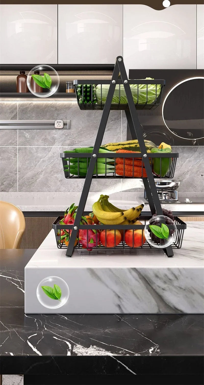 2025 novo portátil ferro cozinha rack de armazenamento multifuncional cesta de frutas multi-camada lanche prateleira de armazenamento