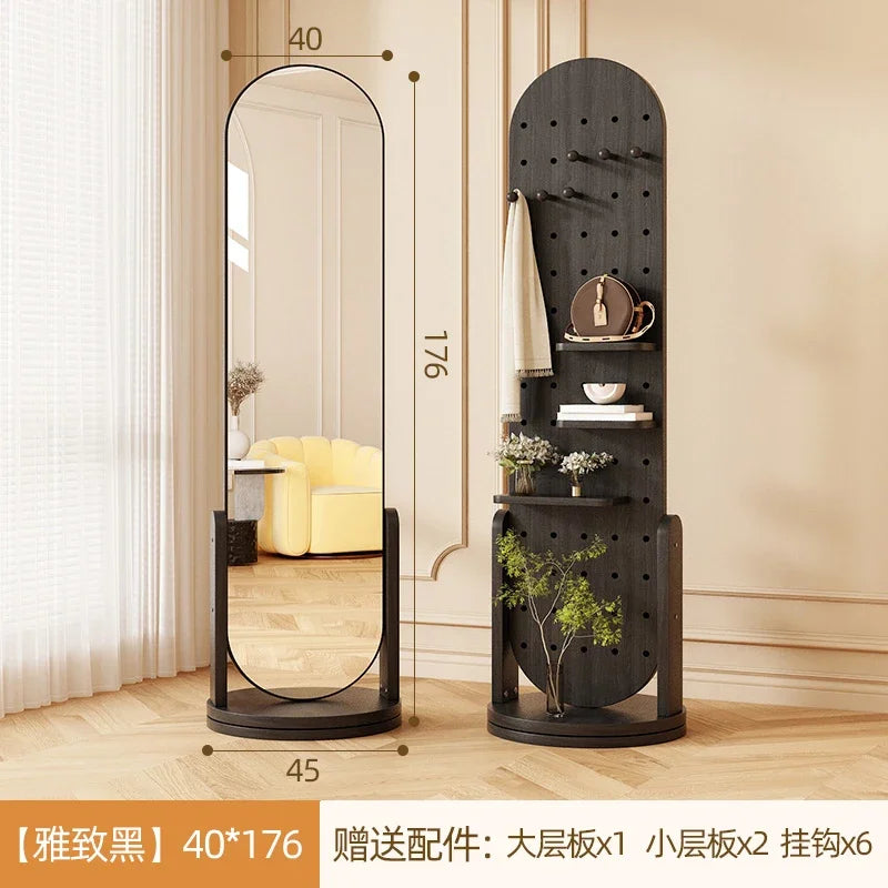 Retro espelho de corpo inteiro espelho de comprimento total cabide de chão multifuncional tridimensional rotativo integrado