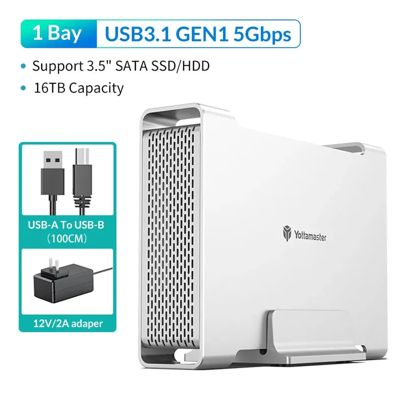 Yottamaster SATA RAID Hard Drive Enclosure 2.5" 3.5" SATA HDD SSD Enclosure with 32TB Max & RAID 0/1/SPAN RAID Hard Disk Storage