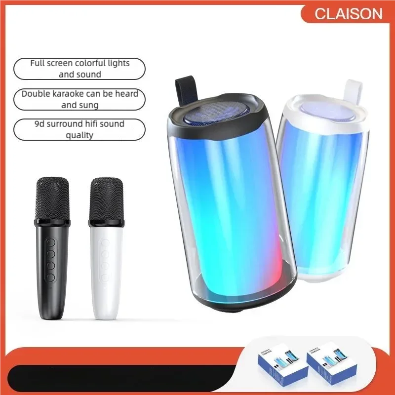 Máquina de karaokê portátil, alto-falante Bluetooth para festa com 2 microfones de karaokê, modos de luz RGB, 5 efeitos vocais, USB/AUX/TF
