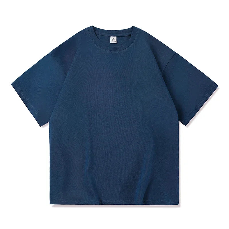 T-shirt macia com decote em O masculino, tops casuais diários, camiseta solta, cores sólidas, preto, branco, vermelho, azul, básico, verão, novo, S-3XL