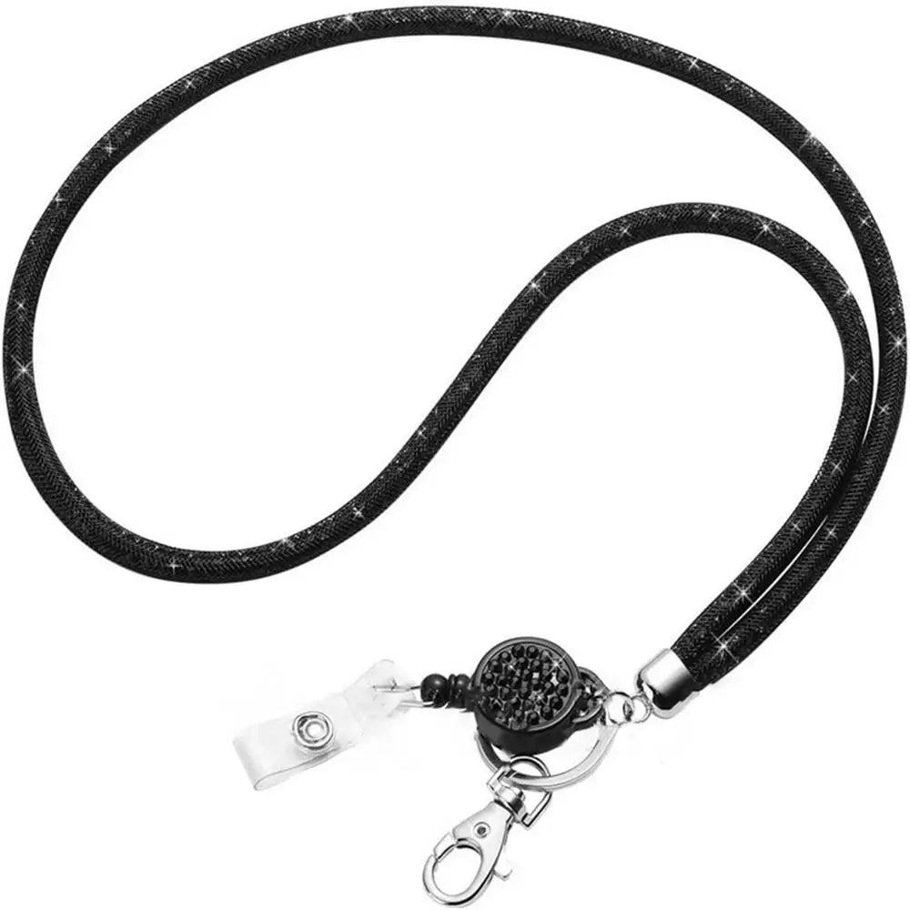 1 pçs strass crachá titular id cordão cristal colar cinta crachá titular do cartão retrátil pendurado corda cartão de trabalho atacado