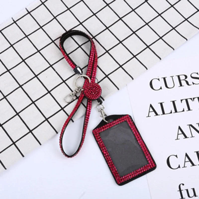 1 pçs strass crachá titular id cordão cristal colar cinta crachá titular do cartão retrátil pendurado corda cartão de trabalho atacado