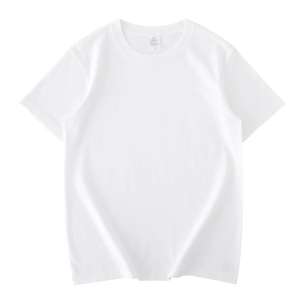 Camiseta de manga curta de algodão 200gCVC unissex gola redonda sólida preta branca respirável verão casual top para homens e mulheres