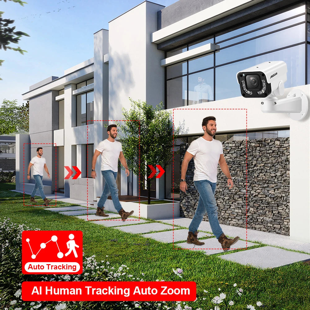 ASECAM 4K 8MP Camera de Segurança PTZ 30x Zoom óptico AI Detecção de Veículos WDR Externa Câmera Vigilância IMX415 Hikvision Compatível