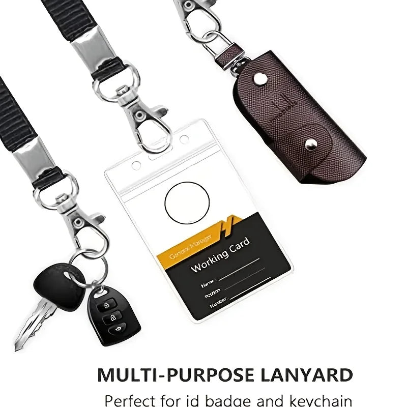 Porta-cartões transparente à prova d'água com cordão, capa de cartão de identificação de plástico com zíper resselável para escritório e escola
