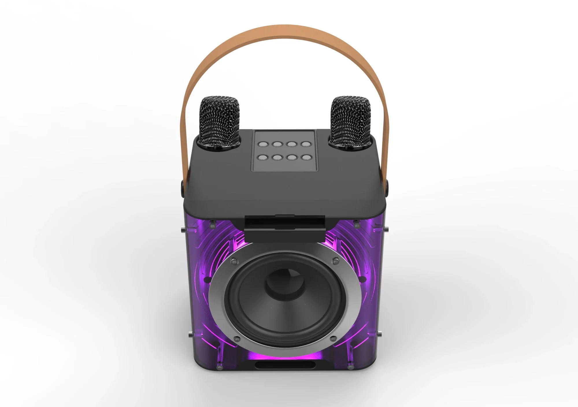 Alto-falante bluetooth de karaokê de alta potência, luz de ritmo musical 360, subwoofer estéreo surround sem fio com microfone duplo, suporte para telefone