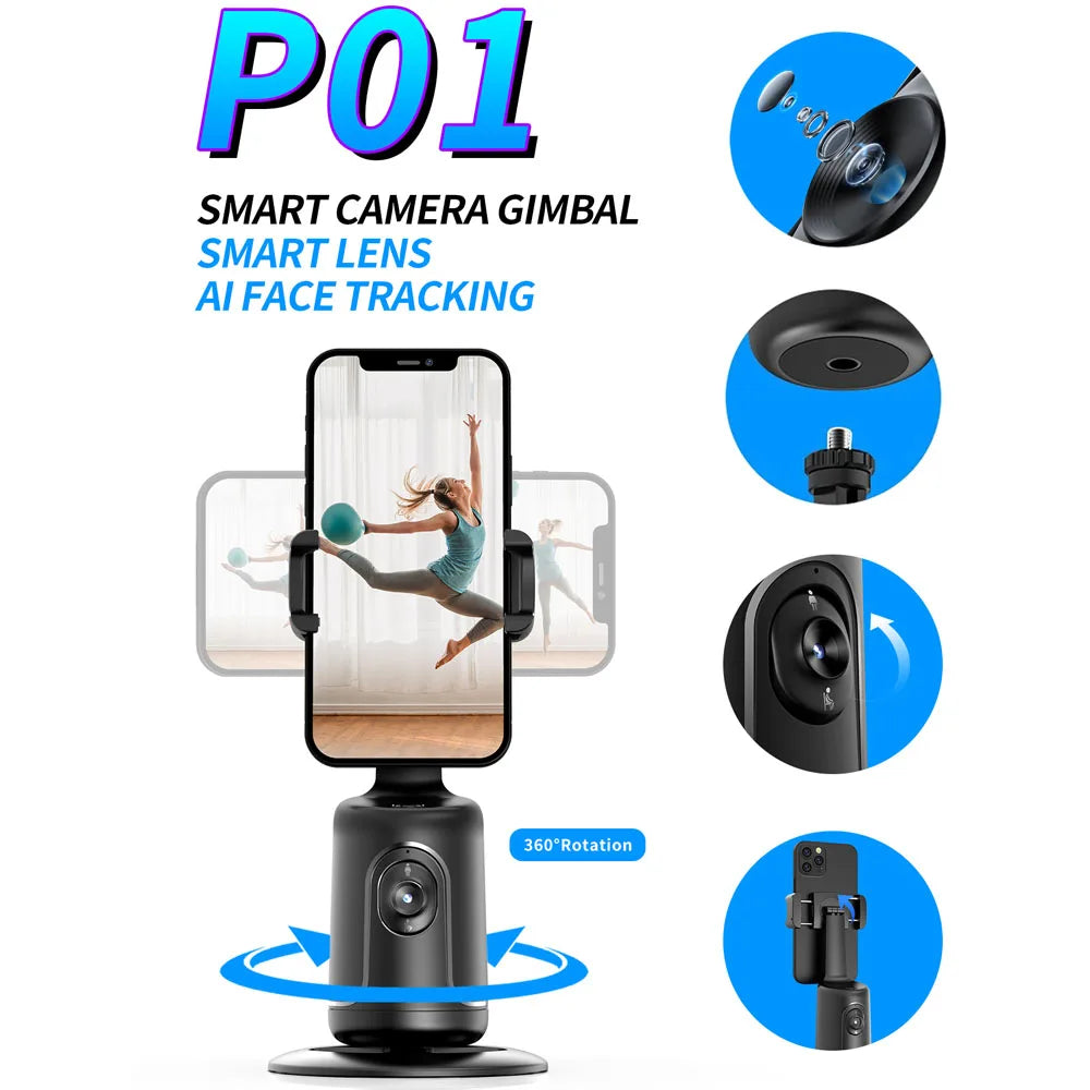 AI Smart Gimbal, 360 °, Auto Face Tracking, Rotação Tudo-em-um, Suporte do Telefone para Smartphone, Vídeo, Vlog, Estabilizador ao Vivo, Tripé