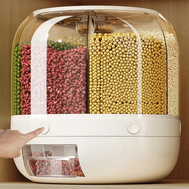 Dispensador rotativo de grãos para armazenamento de alimentos Grande recipiente selado Barril de arroz Dispensador de cereais Organizador de suprimentos de cozinha 6kg