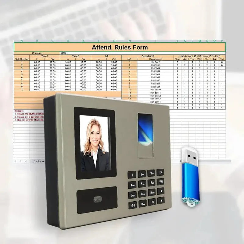 Facial Attendance Fingerprint Recognition Password Unlock Voice Prompt No Software UDisk FAT32 Format Direct Export EXCEL Report