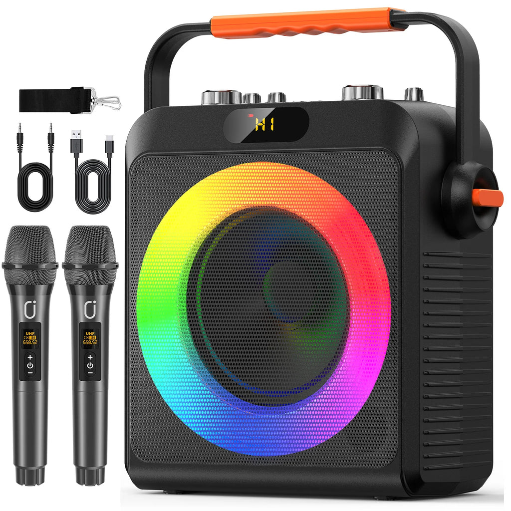 Máquina de karaokê FanFun com 2 microfones, alto-falante Bluetooth portátil com luz RGB, sistema de karaokê para festa em casa de karaokê