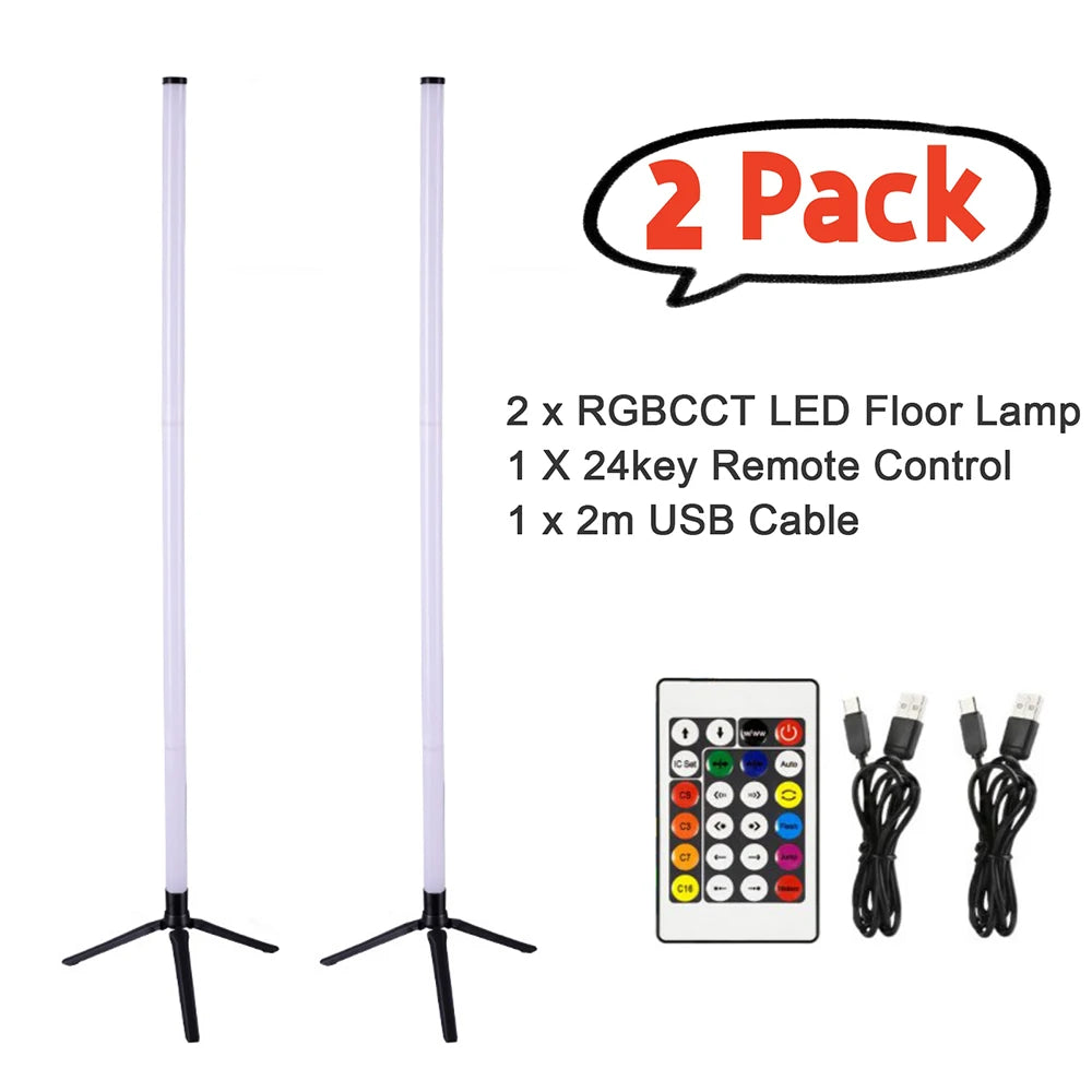 Inteligente rgb cct conduziu a lâmpada de assoalho 103cm 360 tubo redondo 5v alimentado por usb 24key bluetooth app controle remoto para jogos pc tv decoração