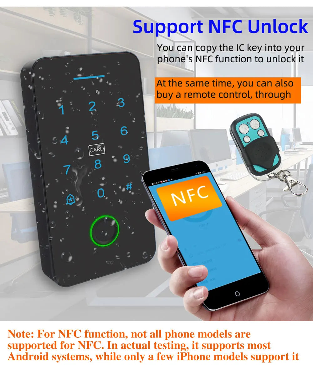 Waterproof NFC Bluetooth Tuya APP Controle De Acesso, Controle De Acesso De Impressão Digital Biométrico, Cartão RFID, Bloqueio Da Porta Do Teclado, 13.56Mhz