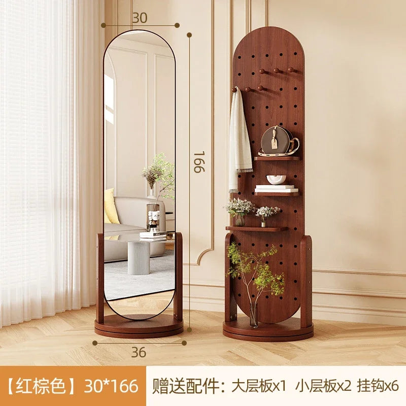 Retro espelho de corpo inteiro espelho de comprimento total cabide de chão multifuncional tridimensional rotativo integrado