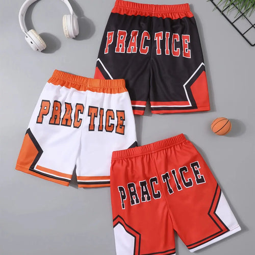 3 pçs esportes infantis de secagem rápida multicolorido colocação combinação calças de basquete menino jogando treinamento correndo 5 calças