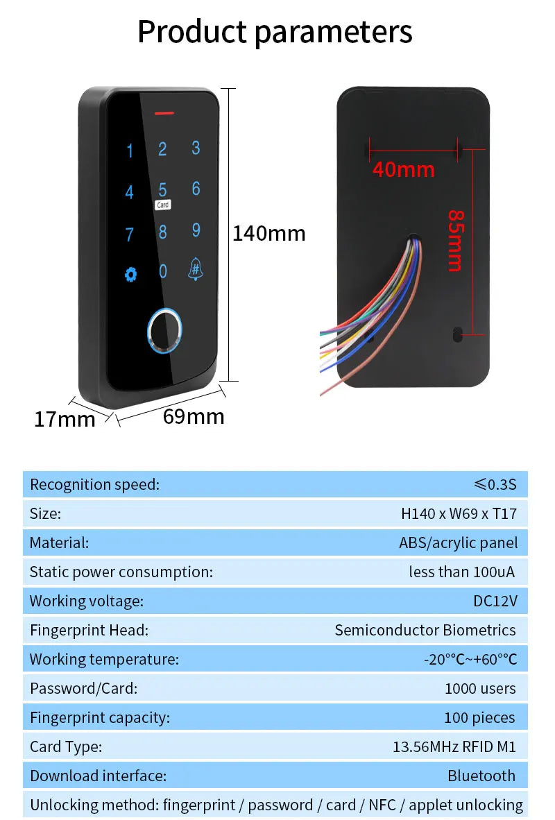 Waterproof NFC Bluetooth Tuya APP Controle De Acesso, Controle De Acesso De Impressão Digital Biométrico, Cartão RFID, Bloqueio Da Porta Do Teclado, 13.56Mhz