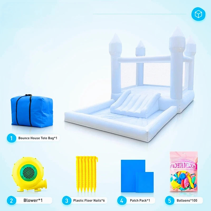 Casa de salto inflável de 4m, castelo de salto branco com piscina de bolinhas, decoração de festa de aniversário infantil, presente, castelo inflável