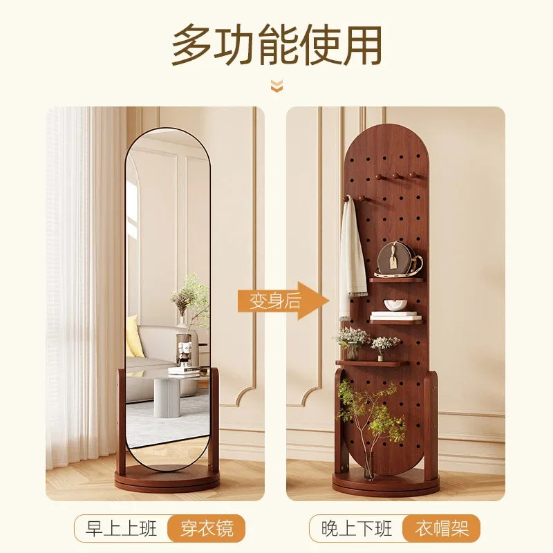 Retro espelho de corpo inteiro espelho de comprimento total cabide de chão multifuncional tridimensional rotativo integrado