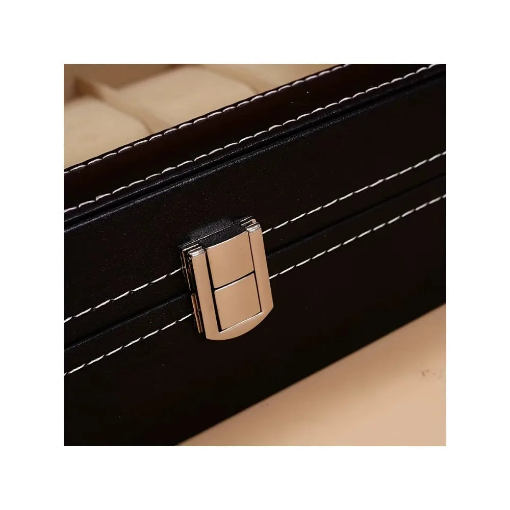 Organizador de relógio com 12 slots com fechadura e almofadas removíveis |   Estojo de armazenamento de couro sintético para presentes de viagem masculinos