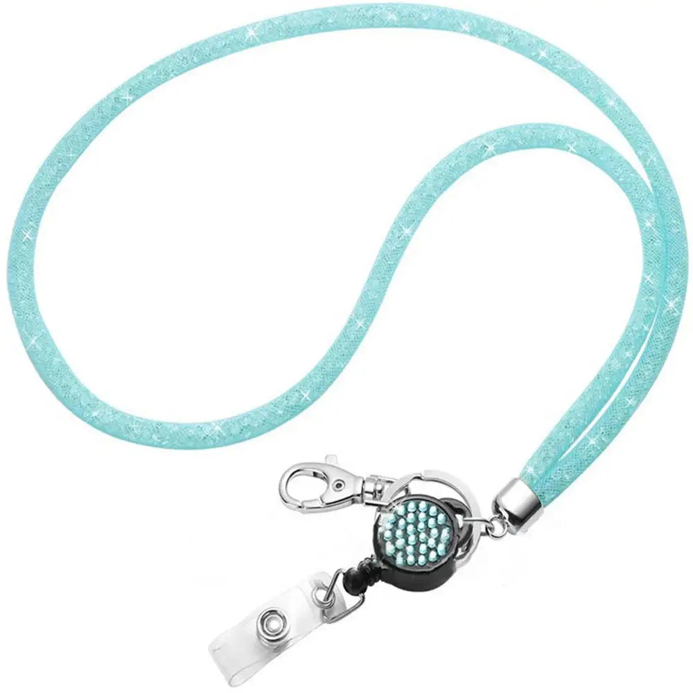 1 pçs strass crachá titular id cordão cristal colar cinta crachá titular do cartão retrátil pendurado corda cartão de trabalho atacado