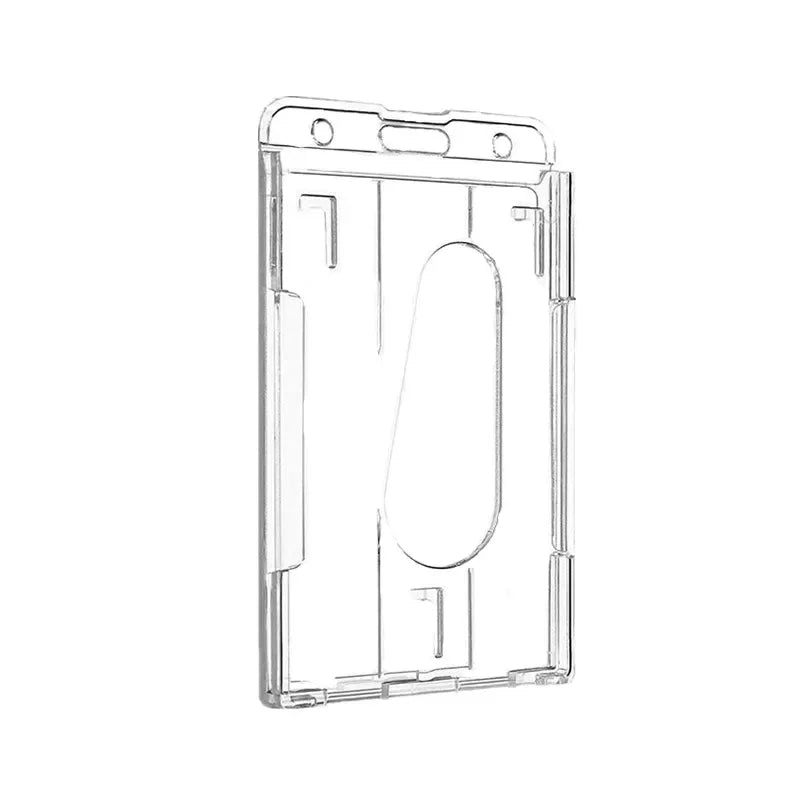 1pc titular do crachá duplo vertical 2 titular do crachá do cartão com slots de polegar duro transparente caso protetor com crachá retrátil