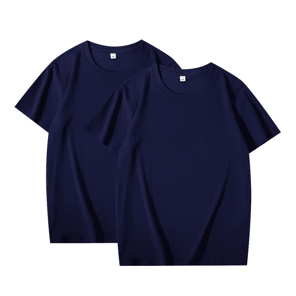 2 pçs cor sólida camiseta 100% algodão masculino feminino branco o-pescoço solto de manga curta modelos básicos all-match camiseta casal topos preto