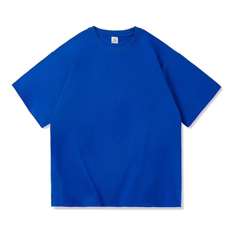 T-shirt macia com decote em O masculino, tops casuais diários, camiseta solta, cores sólidas, preto, branco, vermelho, azul, básico, verão, novo, S-3XL