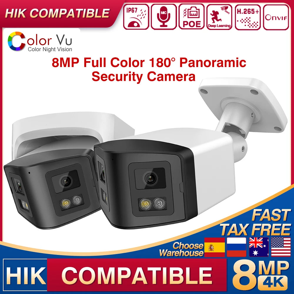 Hikvision-Compatibele 4K 8mp ColorVu 170 °    Câmera IP Panoramische Binocular Md2.0 Tweerich tingsges Preken Thuis Câmera CCTV