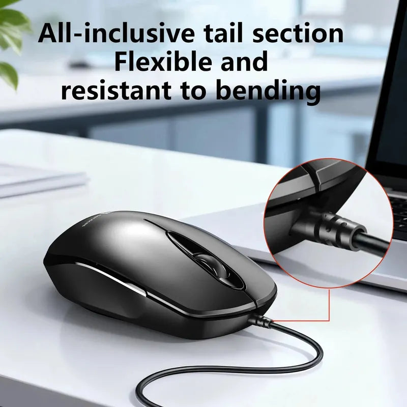 M150 Wired Mouse, Ergonomic Design USB-Powered Durable Black Smooth Rolling Ideal for Office Home Laptop Desktop and PC Use