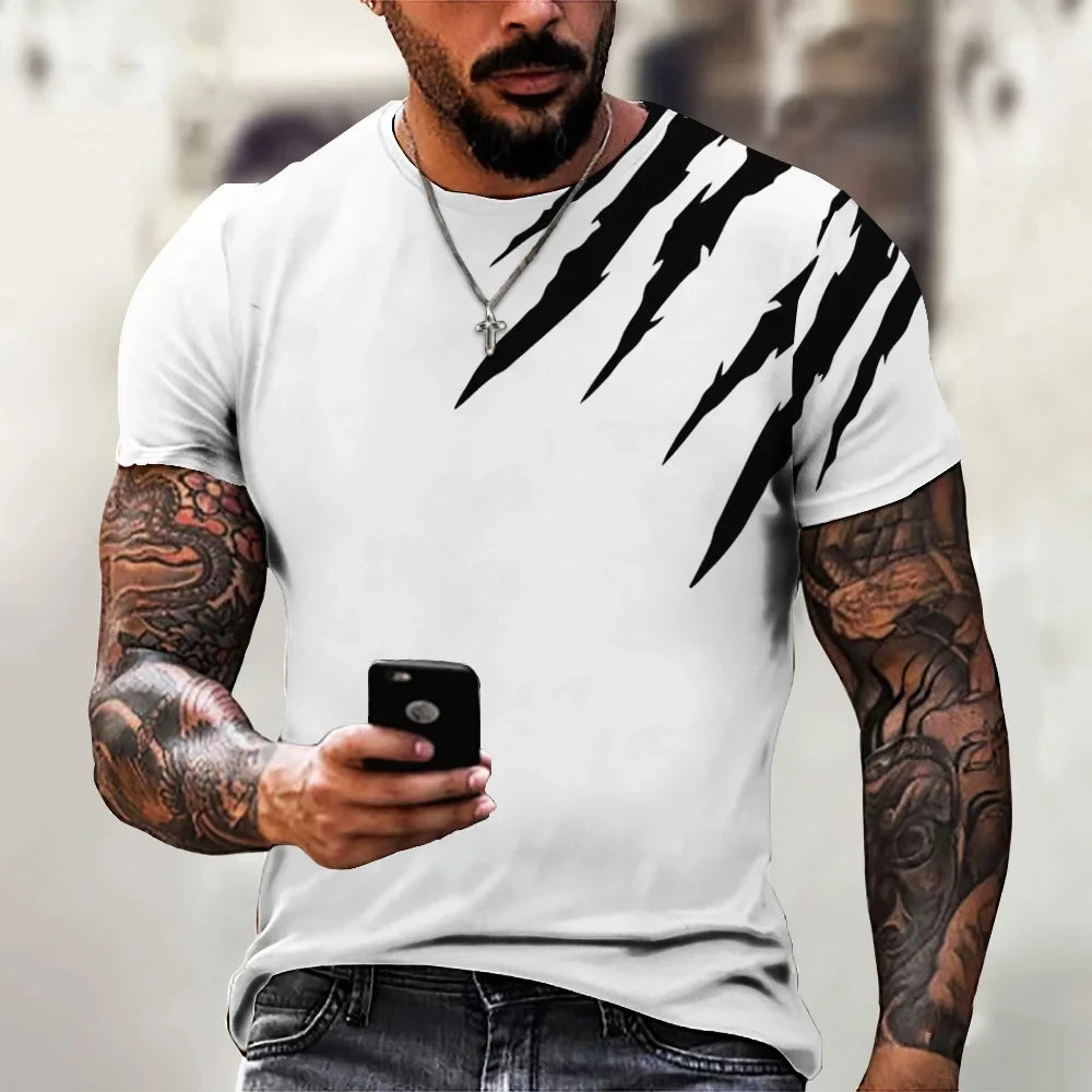 Camiseta masculina na moda novo design preto e branco cor arte 3d impresso oversized em torno do pescoço topos solto casual estilo simples t camisa