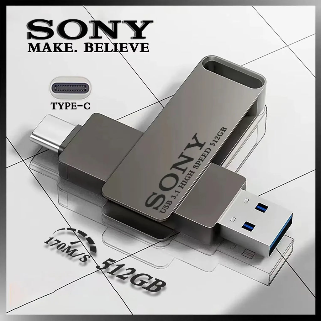 Sony usb 2tb flash pen drive 2 em 1 otg usb 3.1 metal memória vara duplo c pendrive 128gb 256gb 512gb 1tb de armazenamento de alta velocidade de