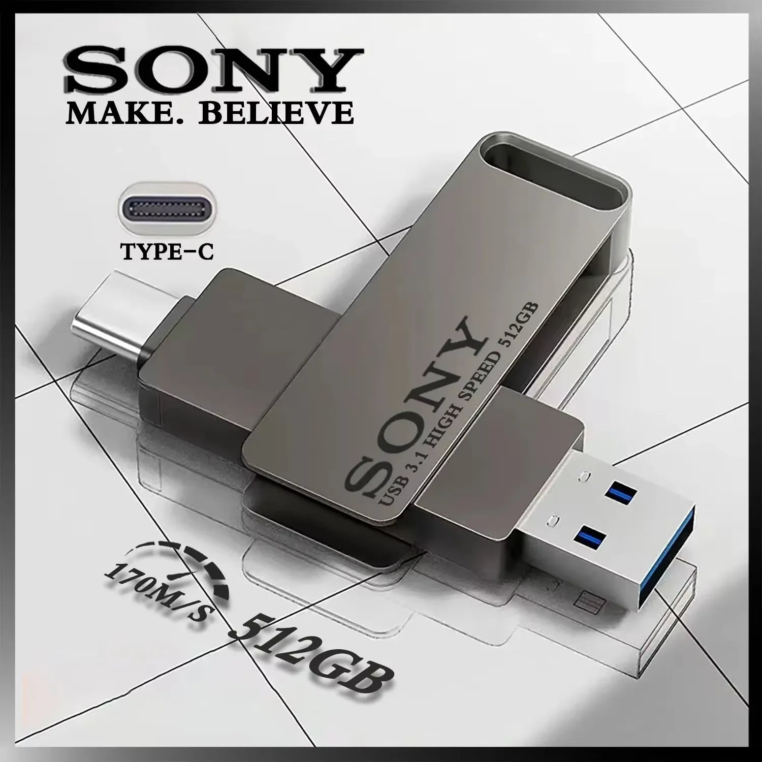 Sony usb 2tb flash pen drive 2 em 1 otg usb 3.1 metal memória vara duplo c pendrive 128gb 256gb 512gb 1tb de armazenamento de alta velocidade de