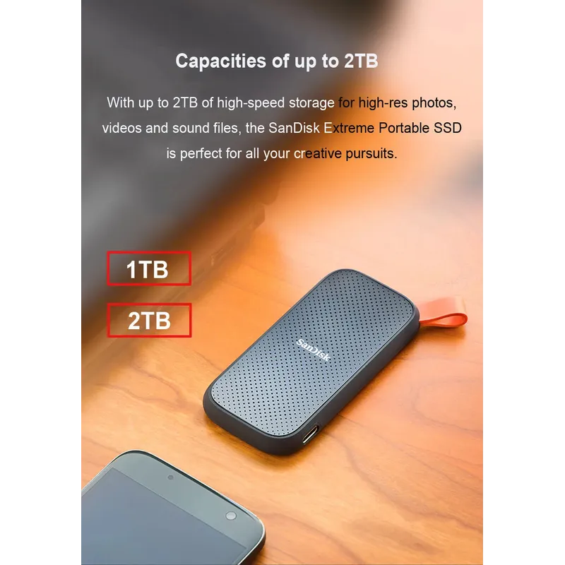 SanDisk E30 Portable SSD USB 3.2 USB-C External HD 1TB 2TB HDD Hard Drive SSD Solid State Drive for Laptop/Desktop External SSD