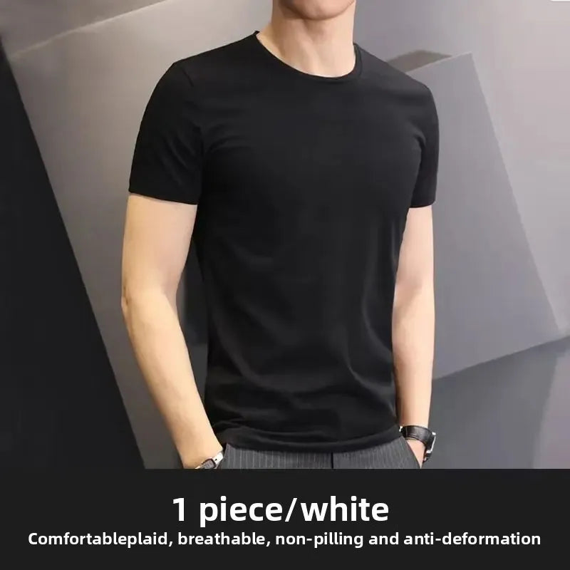 Camiseta de manga curta de algodão 200gCVC unissex gola redonda sólida preta branca respirável verão casual top para homens e mulheres