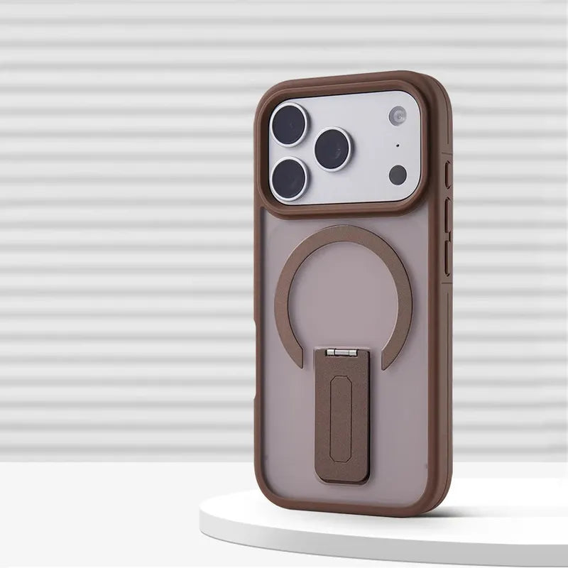 Luxury Matte Translucent Holder Magnetic Case for IPhone 17 Pro Max Air 16 15 Plus 14 13 12 For Magsafe Bumper Shockproof Cover