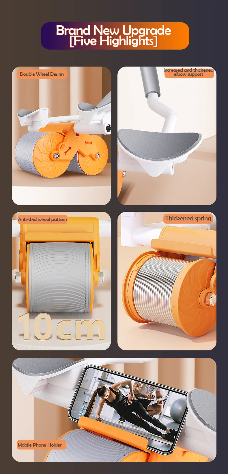 Rebound Automático Roda Abdominal, Core Muscle Ab Trainer, Counter Display, Roda De Exercício De Fitness, Suporte De Cotovelo