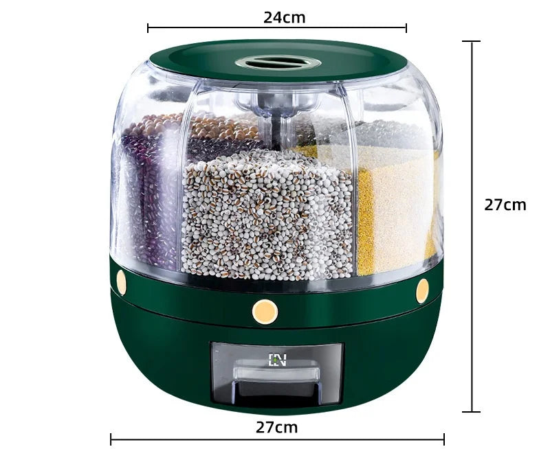 Dispensador rotativo de grãos para armazenamento de alimentos Grande recipiente selado Barril de arroz Dispensador de cereais Organizador de suprimentos de cozinha 6kg