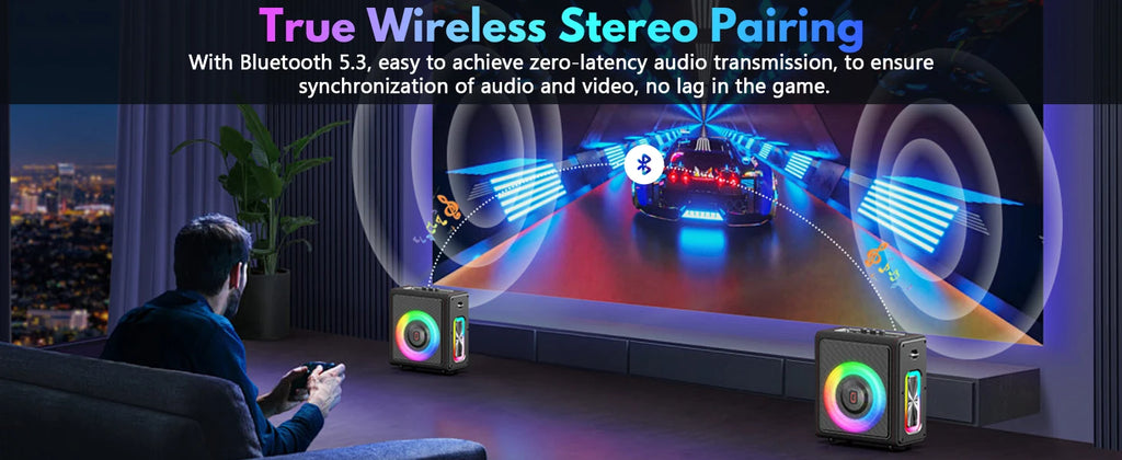 Máquina de karaokê portátil, alto-falante Bluetooth com microfones, sistema PA com 2 microfones de karaokê, luzes de discoteca para festas em casa