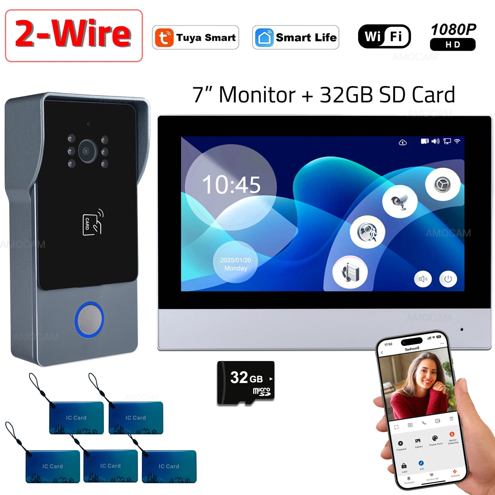 2 fios casa inteligente tuya wifi 1080p vídeo porteiro telefone da porta 7 ''monitor de toque vídeo campainha porta câmera sistema segurança