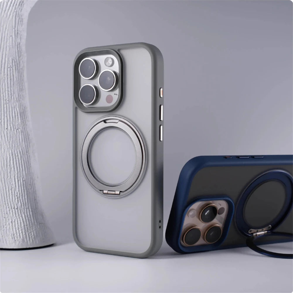 360 °   Rotação de metal anel titular magnético pára-choques caso para iphone 16 pro max 15 14 13 para magsafe carga sem fio capa à prova de choque