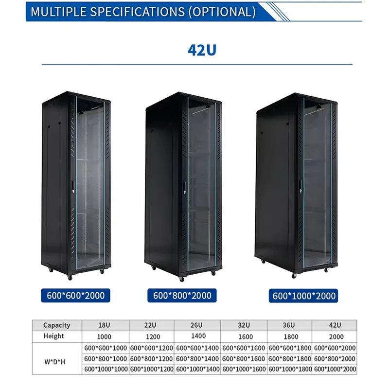 Mobile vertical floor stand 18u 22u 32u 36u network cabinet carriage 19 inch 42u server rack with cooling
