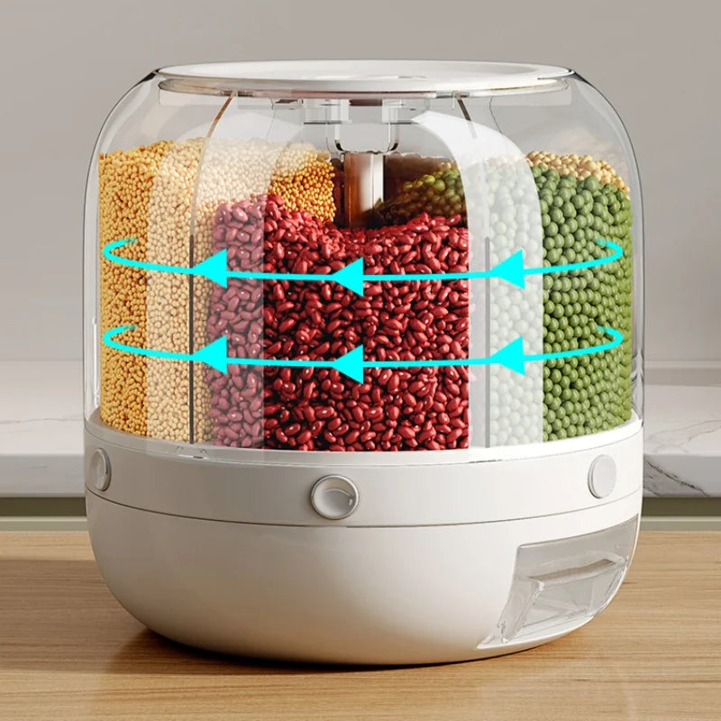 Dispensador rotativo de grãos para armazenamento de alimentos Grande recipiente selado Barril de arroz Dispensador de cereais Organizador de suprimentos de cozinha 6kg