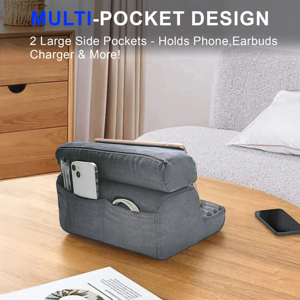 Xnyocn tablet travesseiro titular dobrável ipad suporte para cama de colo e mesa tablet almofada macia doca com bolso stylus montagem para ipad pro