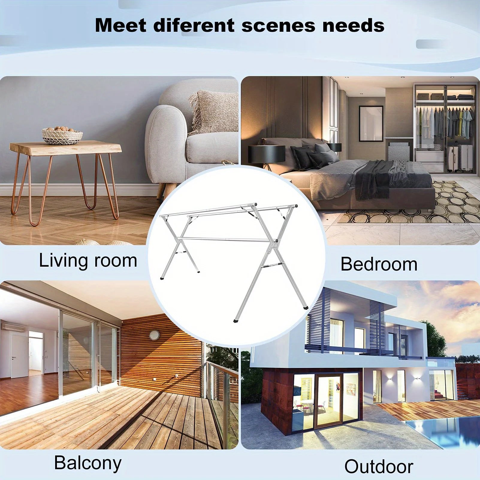 Rack de secagem dobrável em forma de X de aço inoxidável, rack de roupas universal interno e externo, roupas de secagem e colchas, organizador de armazenamento