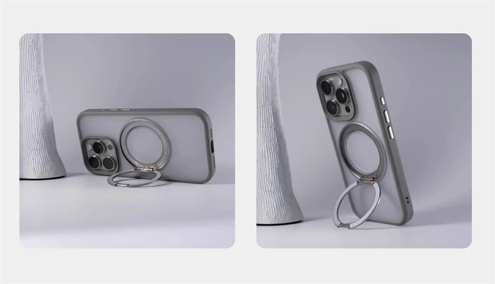 360 °   Rotação de metal anel titular magnético pára-choques caso para iphone 16 pro max 15 14 13 para magsafe carga sem fio capa à prova de choque