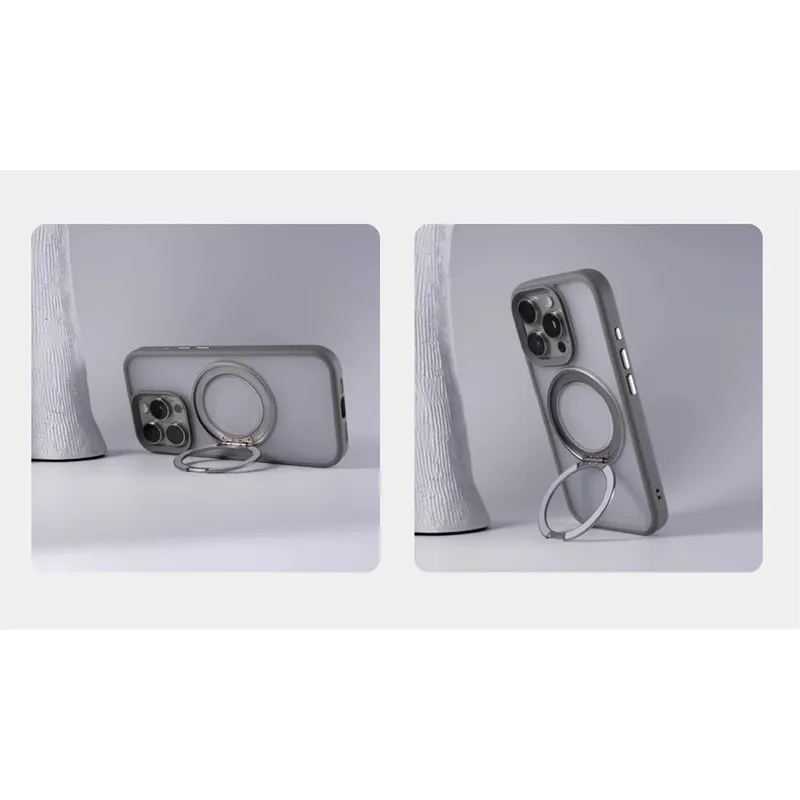 360° Rotation Metal Ring Holder Magnetic Bumper Case for iPhone 16 Pro Max 15 14 13 For Magsafe Wireless Charge Shockproof Cover