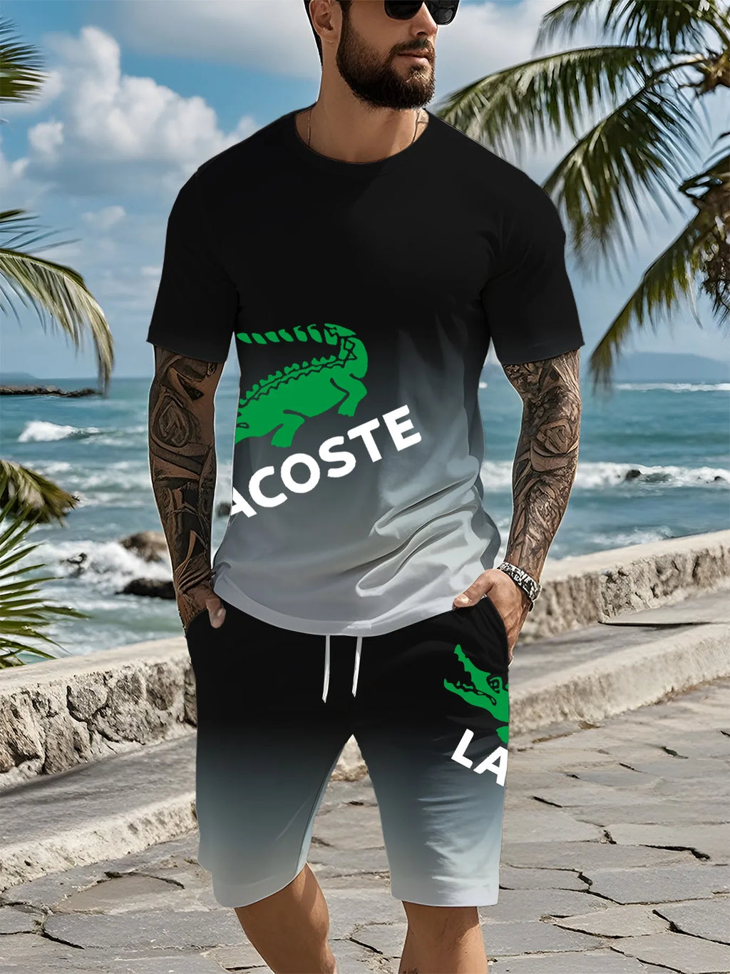 2025 novo conjunto de moda fitness masculino conjunto de roupas esportivas casuais de secagem rápida camiseta de manga curta + shorts conjunto de 2 peças